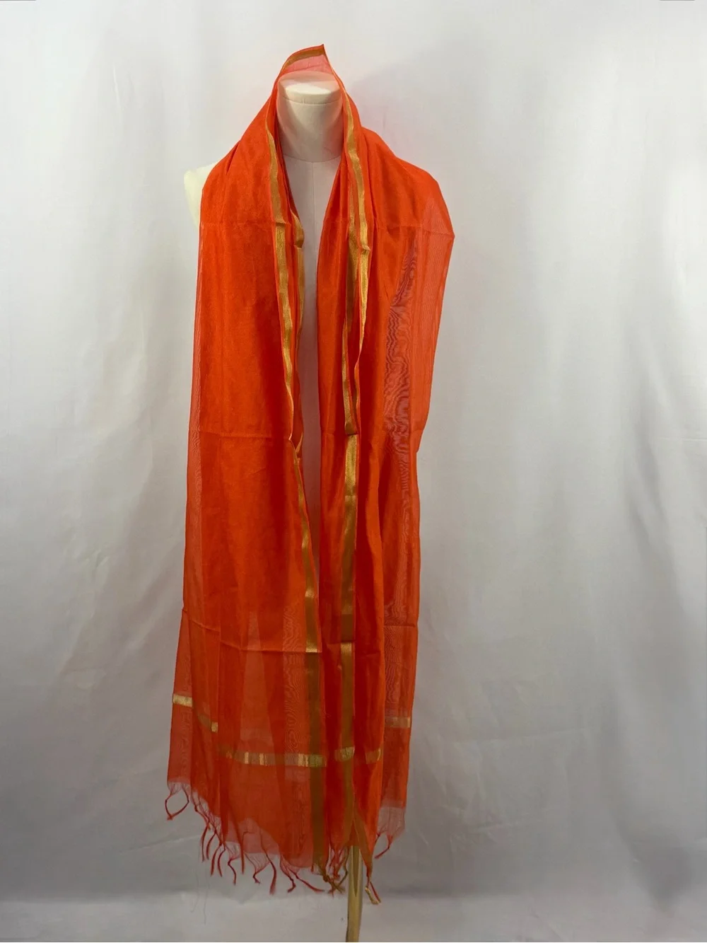 Orange Gold Sheer Indian Dupatta Scarf 96”